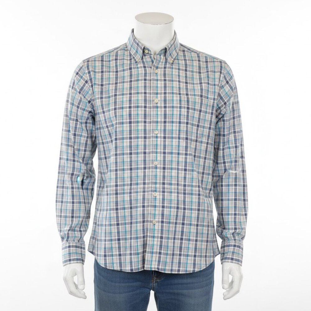 Robert Graham Long Sleeve Cotton Blue Plaid Shirt